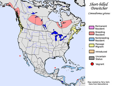 Short-billed Dowitcher - Range Map