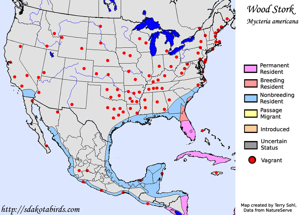 Wood Stork - Range Map